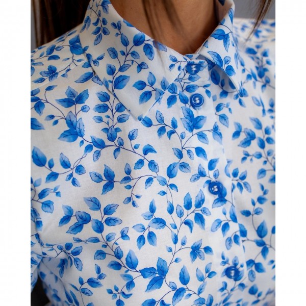 Рубашка «Синие листики на белом» фото 3