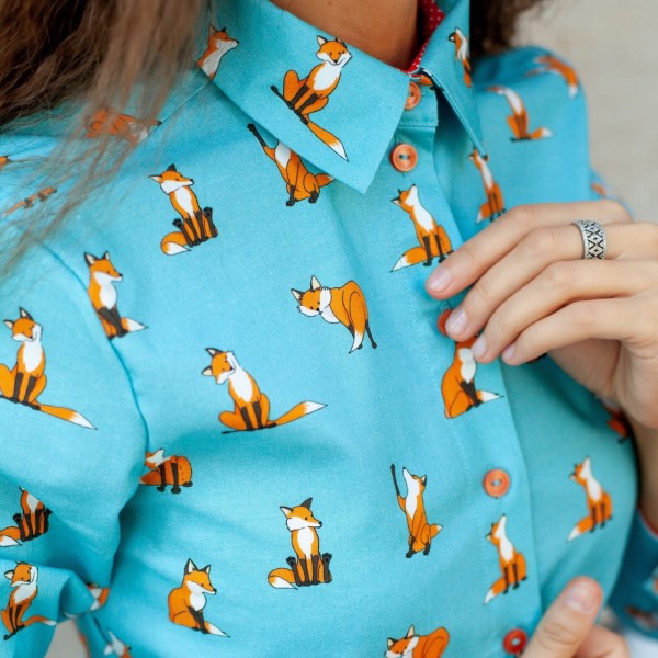 Рубашка «Лисички на бирюзовом»